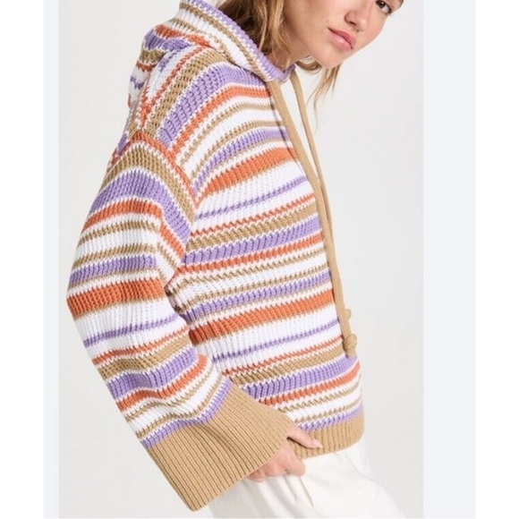 Rebecca Taylor Cotton Multi Colored Chevron Striped Knit Sweater Hoodie Small - Picture 2 of 9